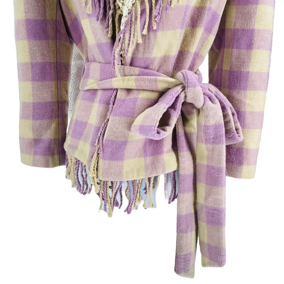 LoveShackFancy NEW Dumont Lilac Plaid Lace Fringe Wool Puff Sleeve Jacket Size S - Picture 4 of 8